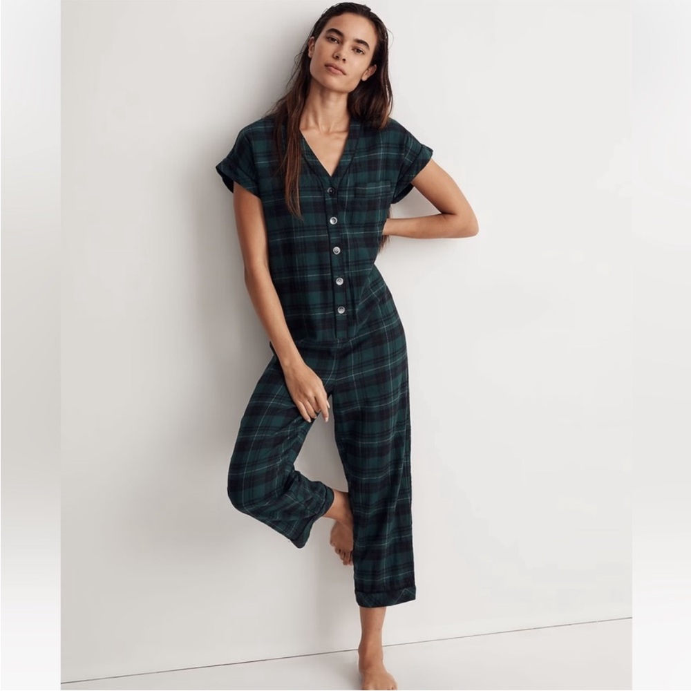 Madewell Flannel Bedtime Jumpsuit Pajamas in Reywood Plaid